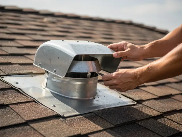 North Castle Dryer Vent Cleaning certified technician safely cleaning a roof-mounted dryer vent in North Castle