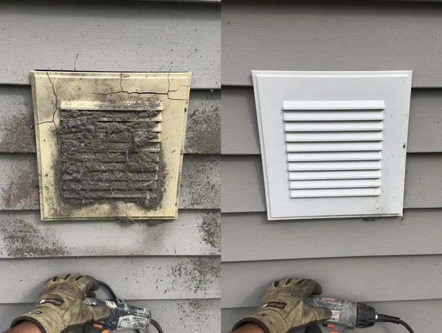 North Castle Dryer Vent Cleaning technician installing high-quality dryer vent cover at a residential property in North Castle